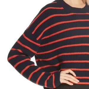 A.L.C. Striped Crew Neck Long Sleeve Knit Sweater Navy Red Women's Size M